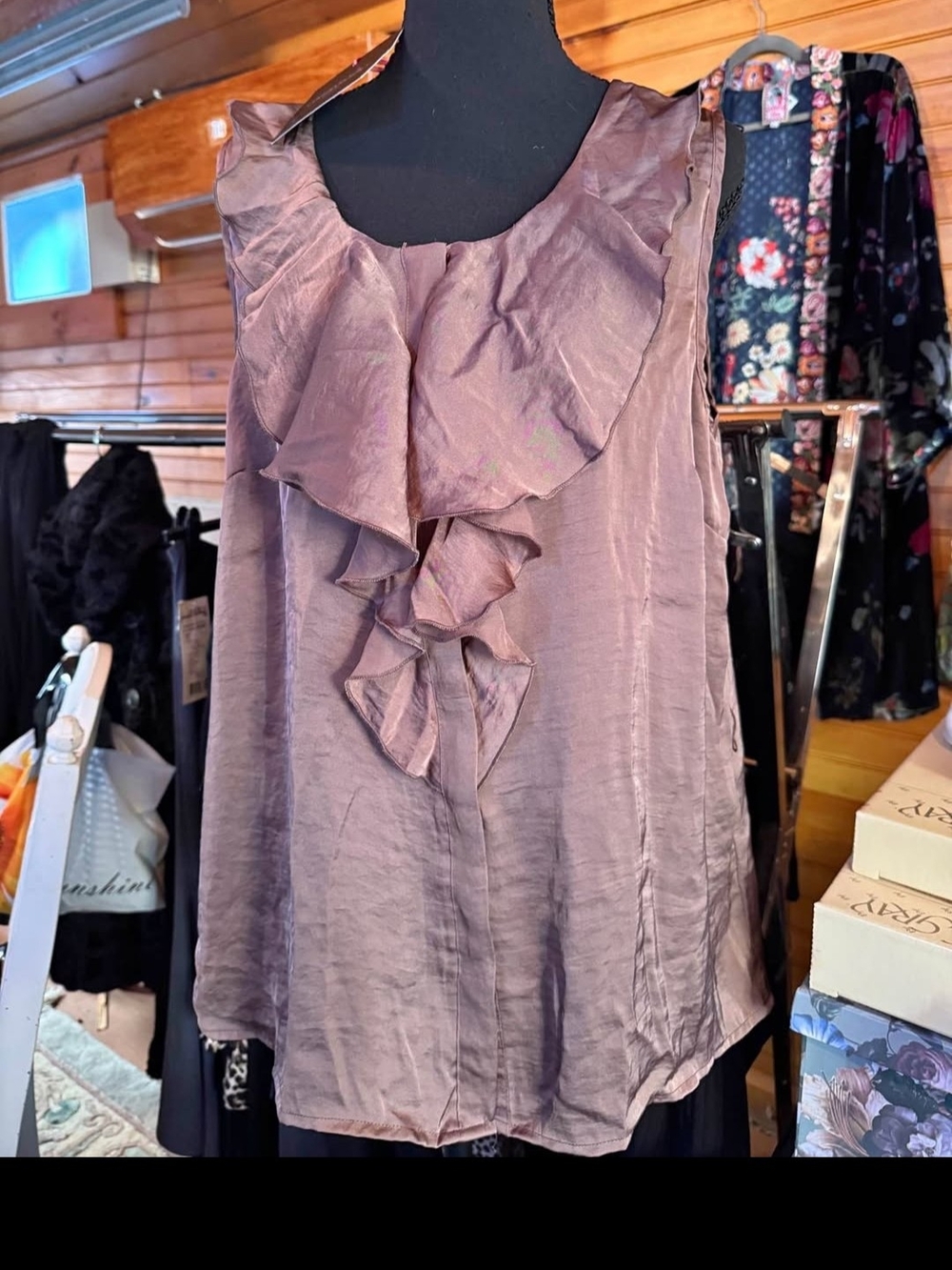 Cynthia Rowley Dusty Mauve Ruffle-Front Satin Blouse